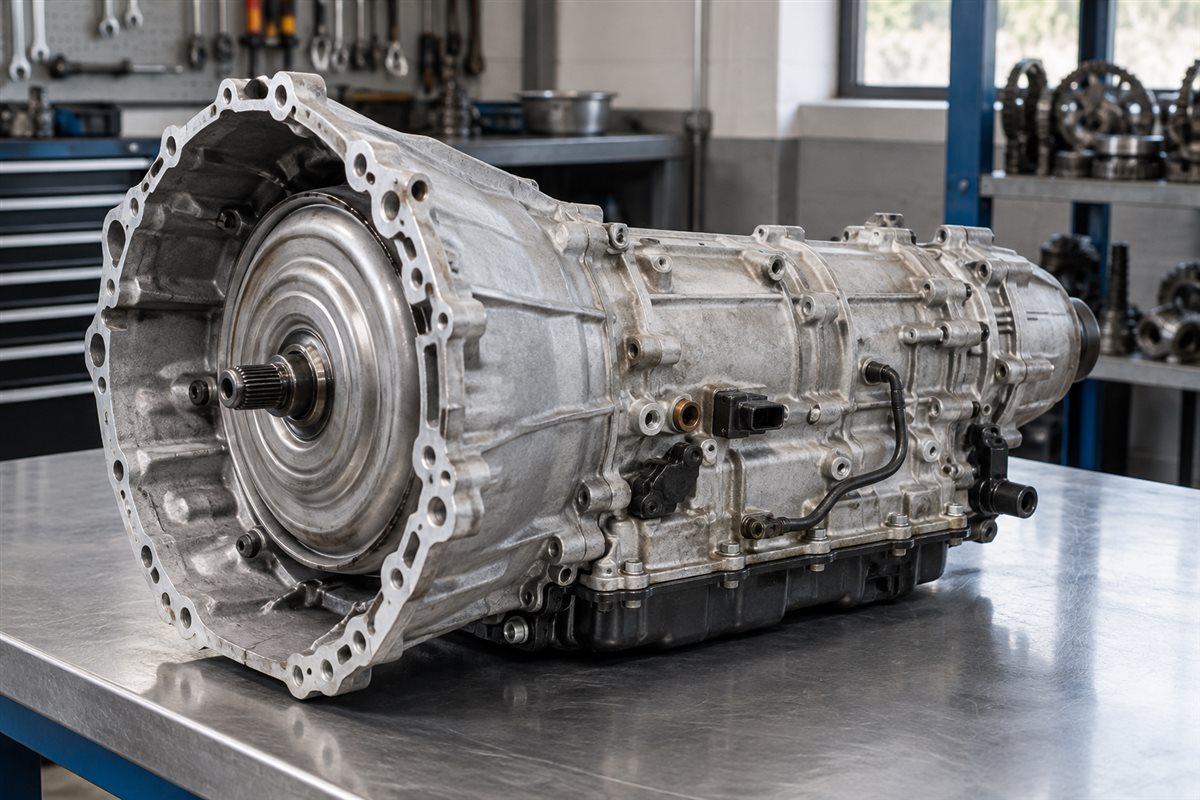 Generic automatic transmission assembly on a workshop bench